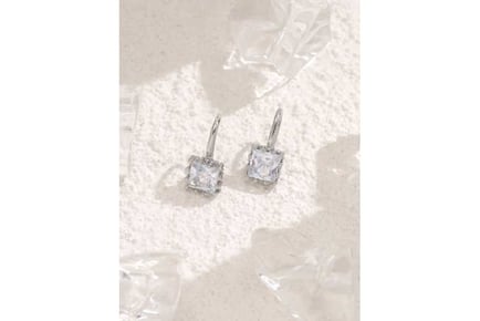 Silver Crystal Square Drop Earrings