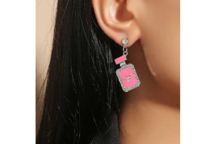Silver Crown Crystal Earrings in Pink