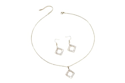Crystal Square Necklace and Earrings Set