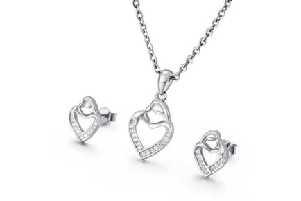 Heart Crystal Necklace and Earrings Set