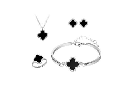 Black Four Leaf Clover Jewellery Set
