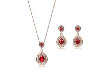 Red Crystal Necklace & Earrings Set