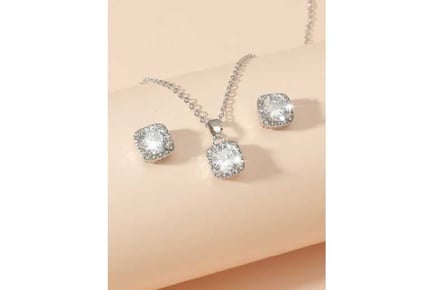 Square Crystal Necklace and Earrings Set