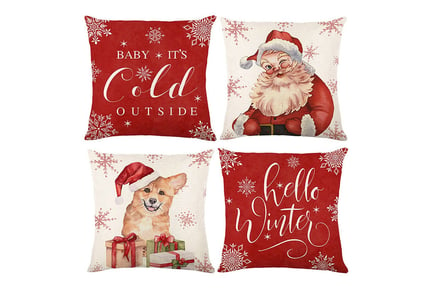 Set of 4 Christmas Linen Cushion Covers - Red & White!