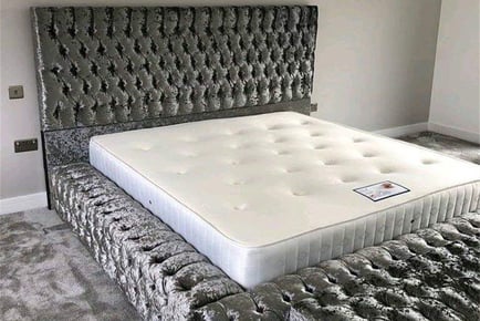Grey Velvet Ambassador Upholstered Bed Frame in 8 Options