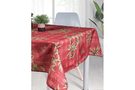 Stain Resistant Tablecloth Olive Red