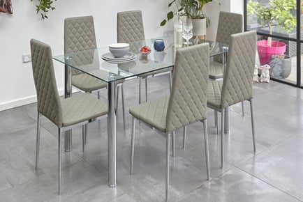 Glass Dining Table Set with 6 Chairs in 2 Colour Options