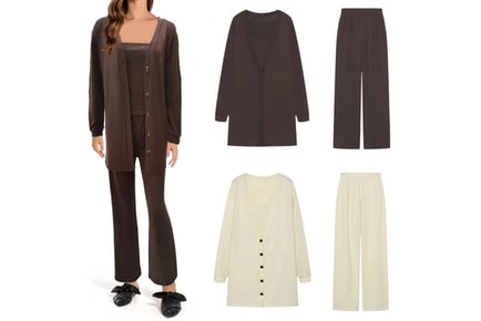Women's Three-Piece Loungewear Set - Black, Khaki or Brown