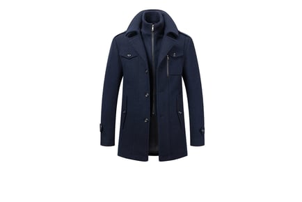 Mens Woollen Coat with Double Collar in Five Colours