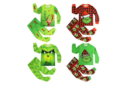 Christmas Grinch Inspired Kids Pyjamas in 4 Colours and 5 Sizes