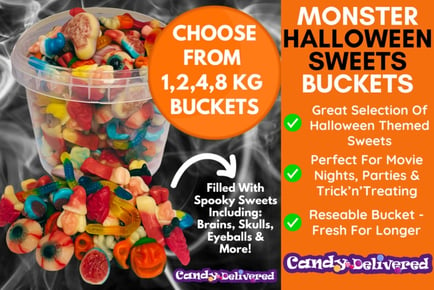 50% Off Monster Halloween, Fizzy, Jelly Sweets Bucket - Candy Delivered