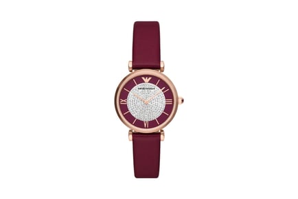 Emporio Armani Ladies Gianni Burgundy Strap Watch!