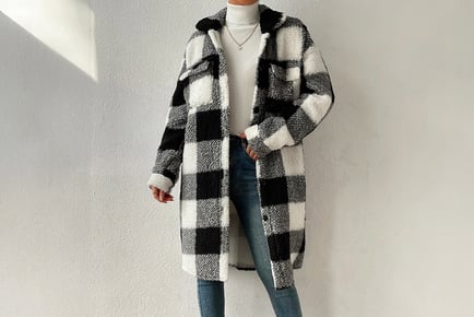 Plaid Teddy Long Sleeved Coat Shacket in 5 Colours and 4 Sizes