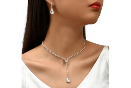 Crystal Tear Drop Necklace&Earrings Set