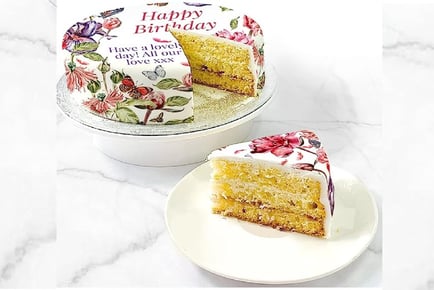 Floral Birthday Cake, Traditional Sponge Cake, 10-12 Servings - Add a Personal Message!