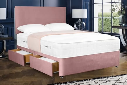 Gold Velvet Divan Bed and Mattress- Storage Options