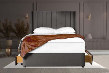 Mink suede Divan bed and mattress, Super King, 2 Drawers