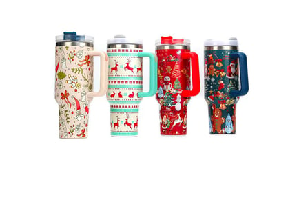 40oz Christmas Insulated Tumbler with Handle and Straw Lid