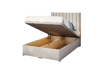 Plush Cream Ottoman Gas Lift Velvet Bed in 8 Sizes