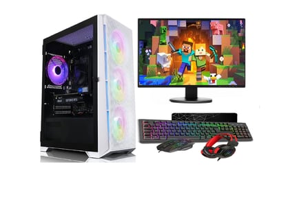 A refurbished gaming PC with keyboard and monitor - 128GB SSD + 1TB HDD