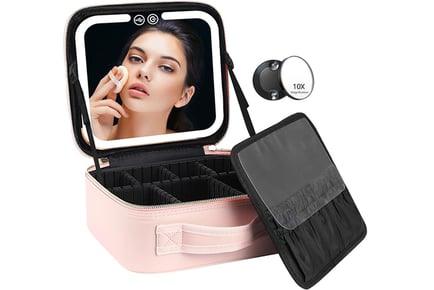 LED Light Makeup Case with Mirror in Pink or Black