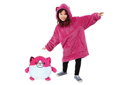 Kids Fluffy 2 in 1 Plush Toy & Hooded Blanket