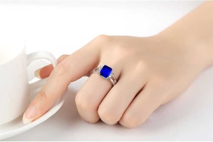 Silver Plated Royal Blue Crystal Ring