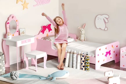 Kids Pink 4in1 Bedroom Furniture Bundle - Bed, Toy Box and More