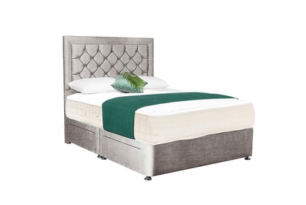 Silver Linen Divan Bed & Mattress - Storage Options!