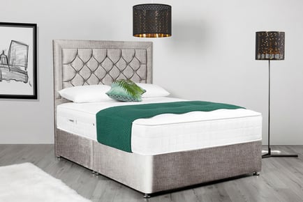 Silver Linen Divan Bed & Mattress - Storage Options!