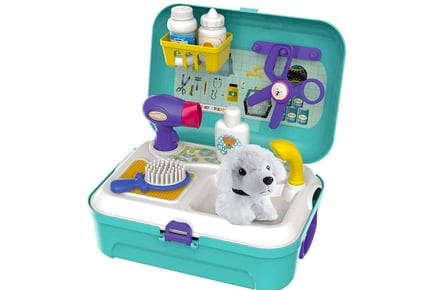 16pcs Pet Grooming Play Set with Stuffed Dog and Accessories