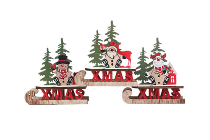 Pack of 3 Christmas Wooden Sled Shape Ornaments