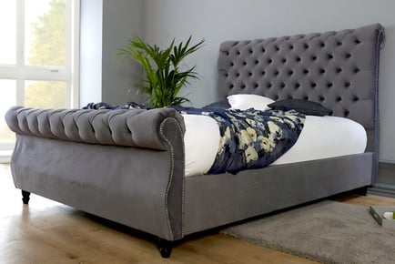 Luxury Grey Chesterfield Sleigh Bed with Orthopedic Mattress