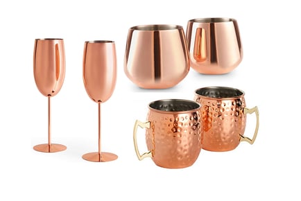 Set of 2 Copper Finish Drinking Glasses in 3 Patterns