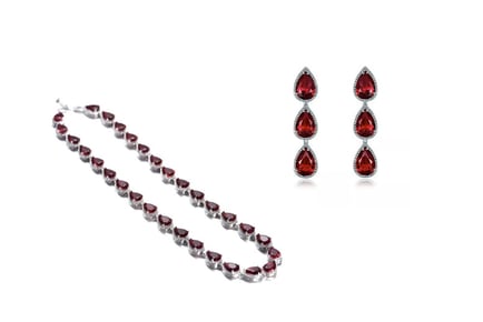 Pear Cut Rubies Necklace and Earring Set