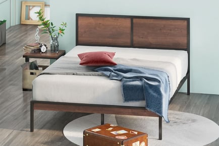 Modern Industrial Wooden Platform Bed Frame - 2 Sizes!