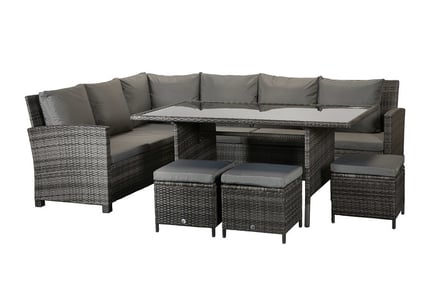 4 Pcs Grey Corner Rattan Garden Dining Set, Regular Offer, With Gas Firepit Table and Cover