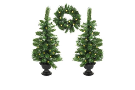 Pre Lit Set of 2 Christmas Trees and Wreath
