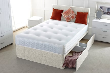 A Plain Chenille Divan Bed with Mattress, 6ft Super King, 2 Drawers