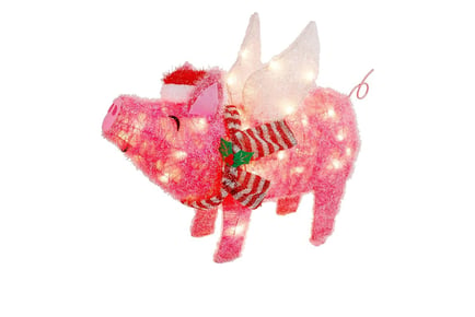 LED Light Up Pink Flying Pig Christmas Decoration - 2 Sizes!