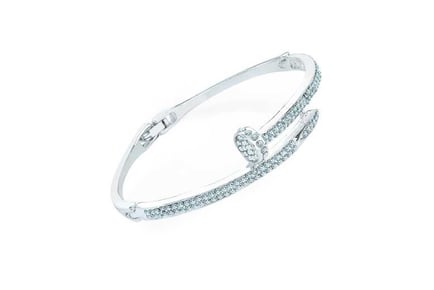 Silver Crystal Nail Design Hinge Bangle