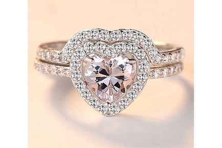 Heart Hugged Crystal Double Ring Set