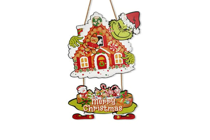 Christmas Green Fur Monster Grinch Wooden Tag