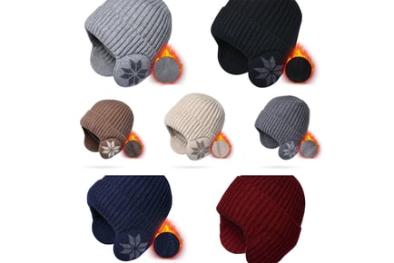 Warm Knitted 2 in 1 Beanie and Ear Muffs in 7 Colours