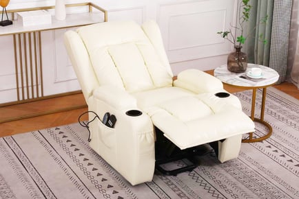 Cream: A luxury leather reclining and massaging armchair