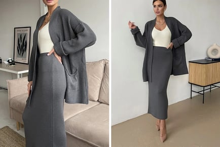 Cardigan or Pullover and High Waist Skirt Set in 4 Colours
