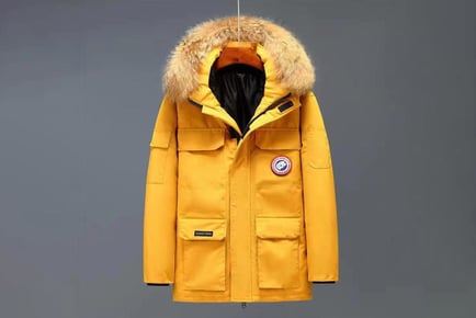 Men's Canada Goose-Inspired Hooded Down Jacket, UK 18, Yellow
