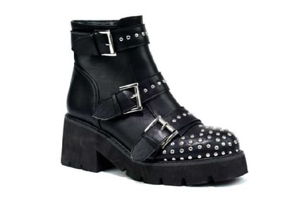 Women's Triple Buckle Stud Ankle Boot