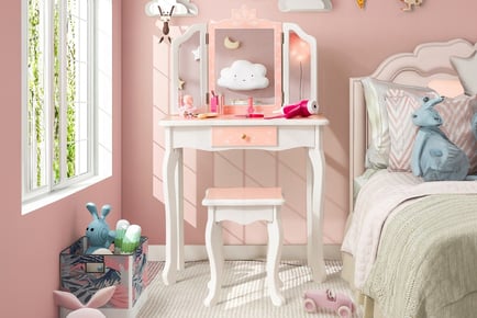 2 in 1 Kids Vanity Table and Stool Set in 2 Options