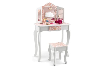 2 in 1 Kids Vanity Table and Stool Set in 2 Options
